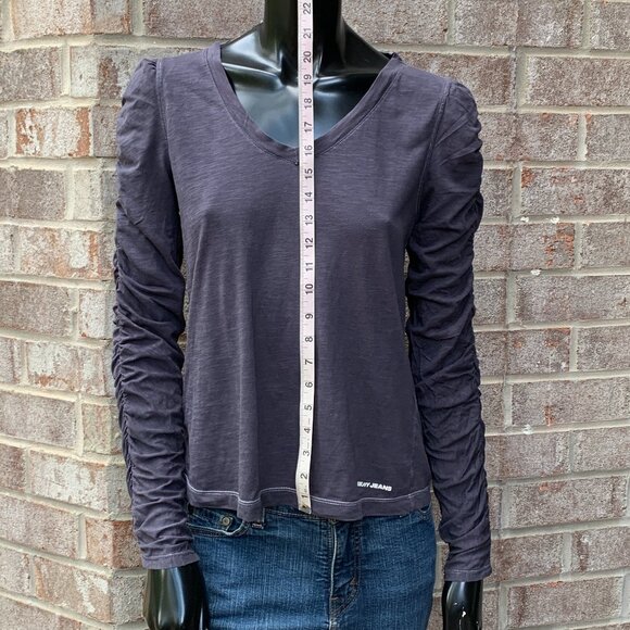 DKNY Ruched Long Sleeve Puffed Shoulders V-Neck Top SzS - Picture 7 of 11